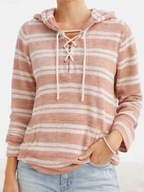 Roxy Striped Coastal Cowgirl Casual Poncho Hooded Beach Cute Sweatshirt [size M]